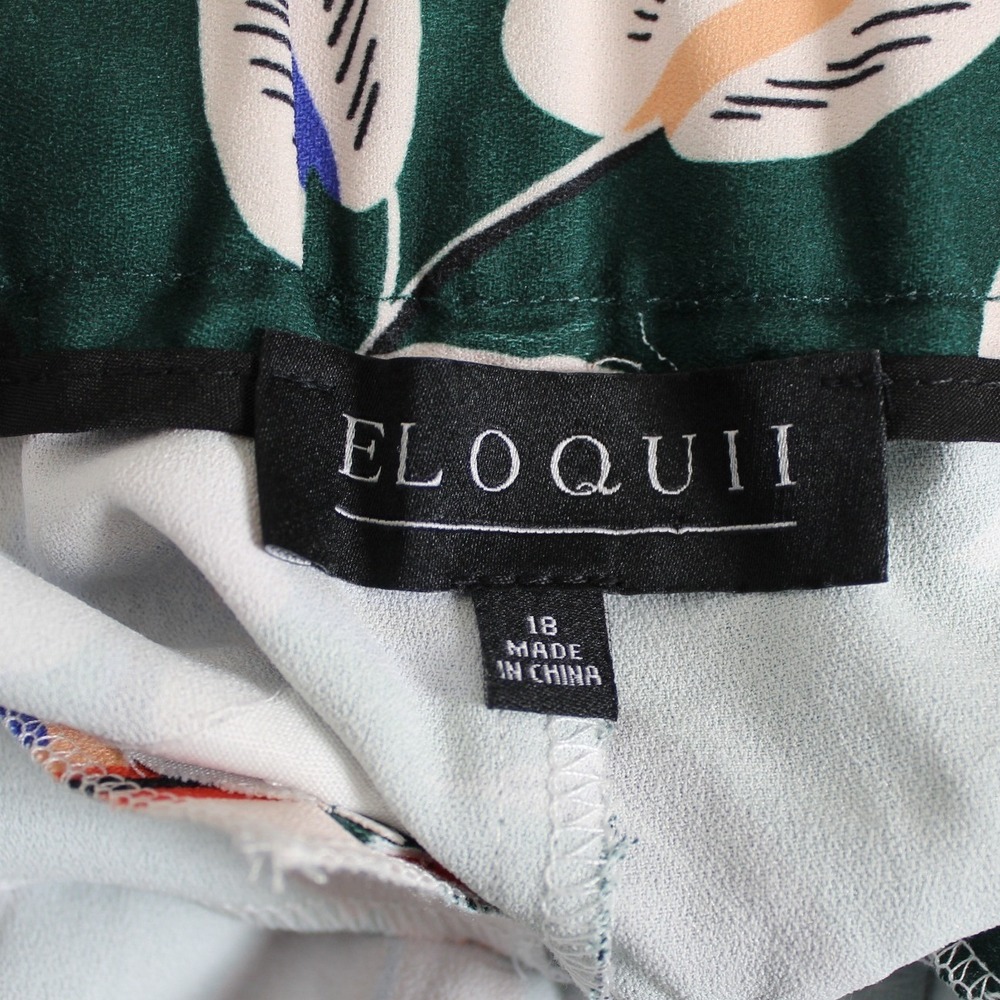 Eloquii Women's Green Floral Pull On Cropped Paperbag Waist Pants Size 18 - Picture 5 of 6